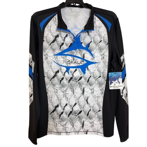 NWT LOCO SKAILZ Medium Performance Fishing Shirt Long Sleeve 1/4 Zip Thumb Hole - Picture 2 of 6